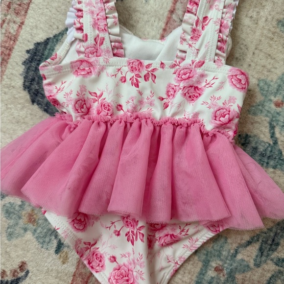 Pink Floral Baby Swimsuit with Tulle Skirt - Picture 2 of 2